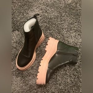 Faux Leather Colorblock Lug Booties